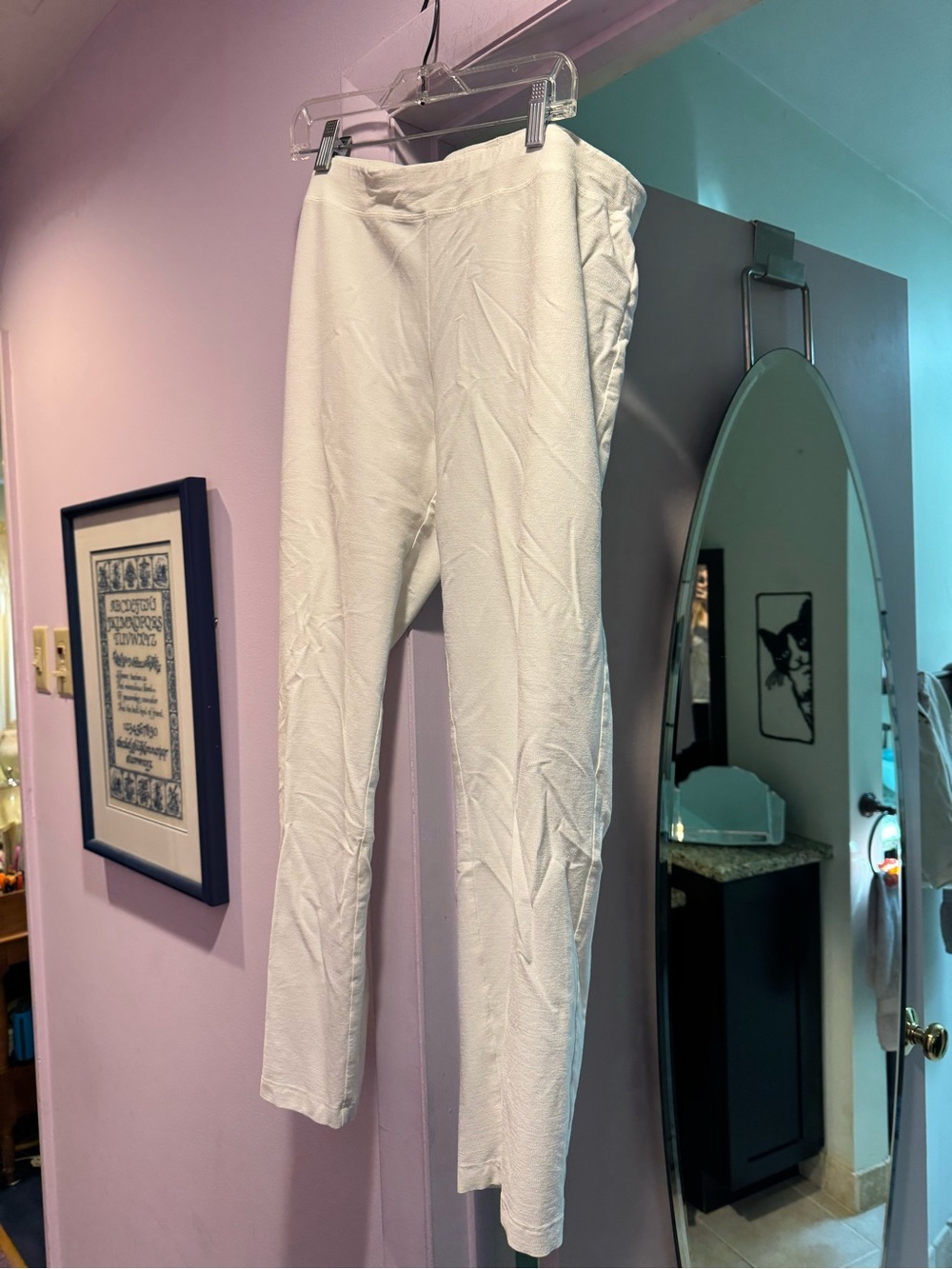 Eileen Fisher Size L White Textured Stretch Pants